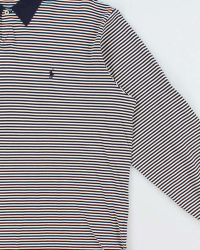 Vintage 1990s Polo Ralph Lauren Striped Pima Cotton Long Sleeve Polo Shirt - L