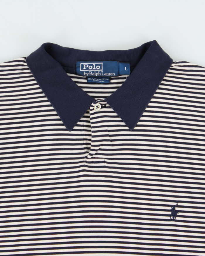 Vintage 1990s Polo Ralph Lauren Striped Pima Cotton Long Sleeve Polo Shirt - L