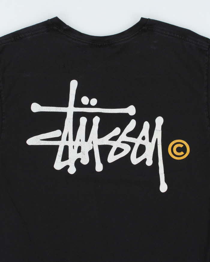 Vintage Stussy Cracked Print Black Short Sleeve T-Shirt - S