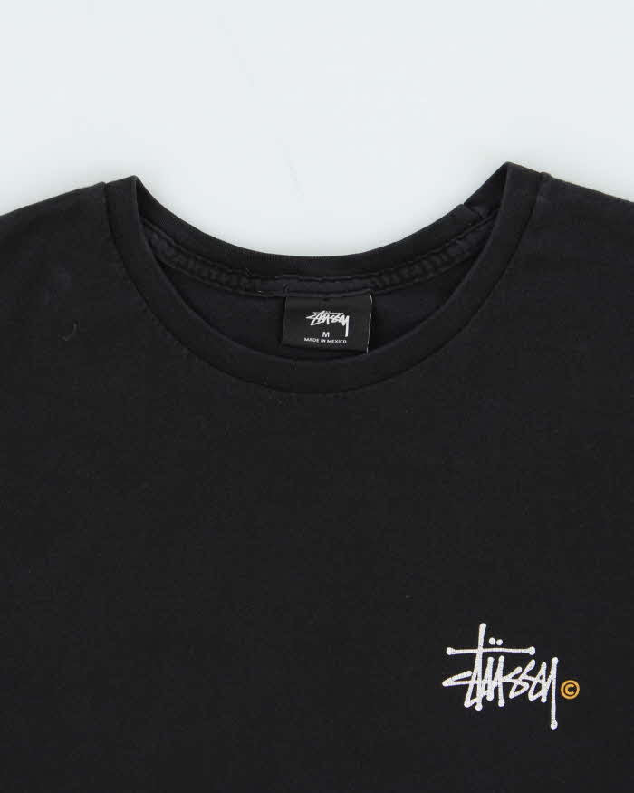 Vintage Stussy Cracked Print Black Short Sleeve T-Shirt - S