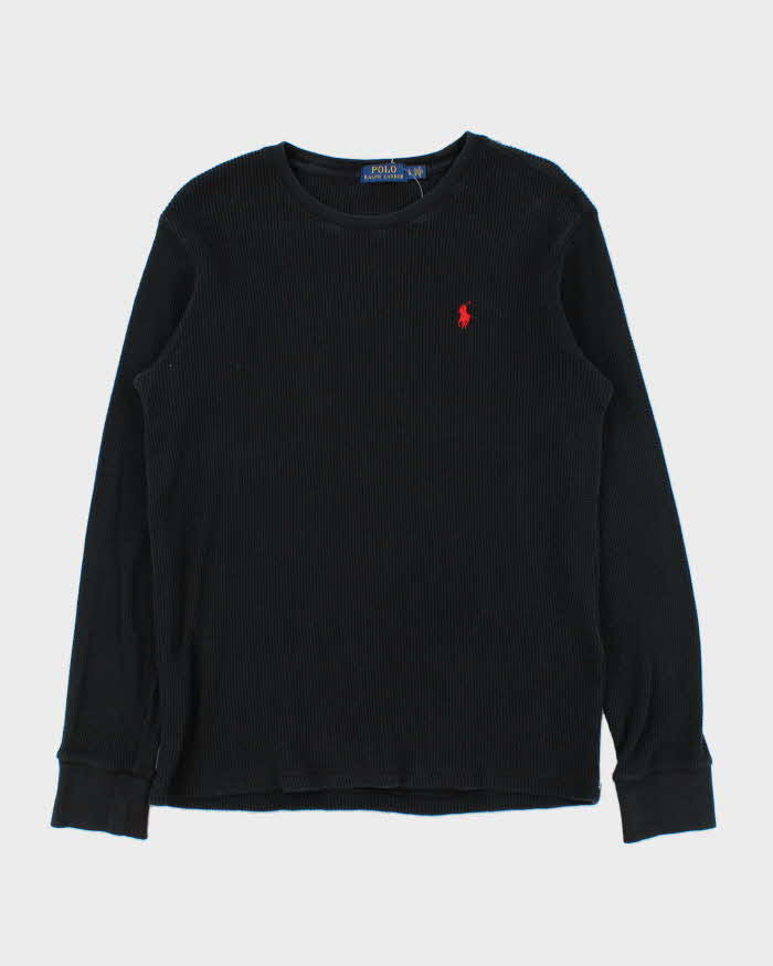 Vintage Polo Ralph Lauren Black Long Sleeve Waffle T-Shirt - L