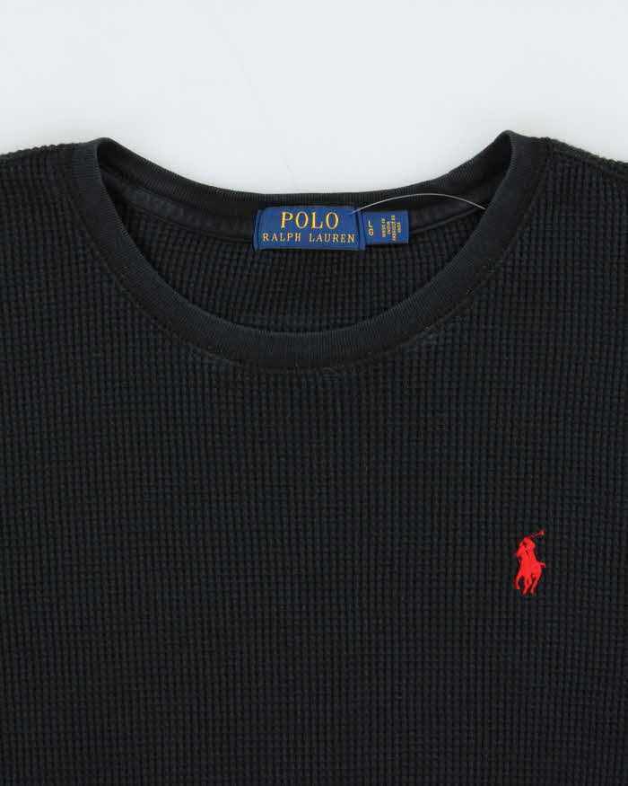 Vintage Polo Ralph Lauren Black Long Sleeve Waffle T-Shirt - L