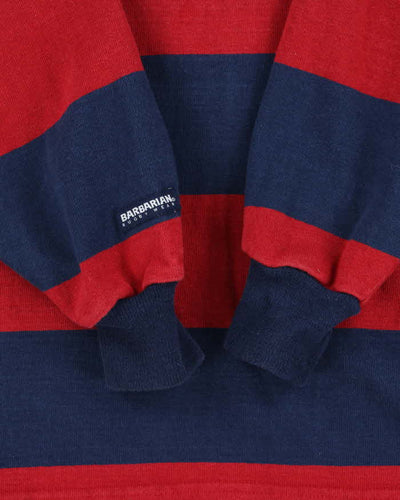 Vintage 1990s Barbarian Striped Heavyweight Cotton Long Sleeve Rugby Shirt - XXL
