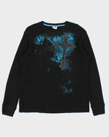 Vintage Y2K 00s Gothic Print Long Sleeve Waffle Knit T-Shirt - L