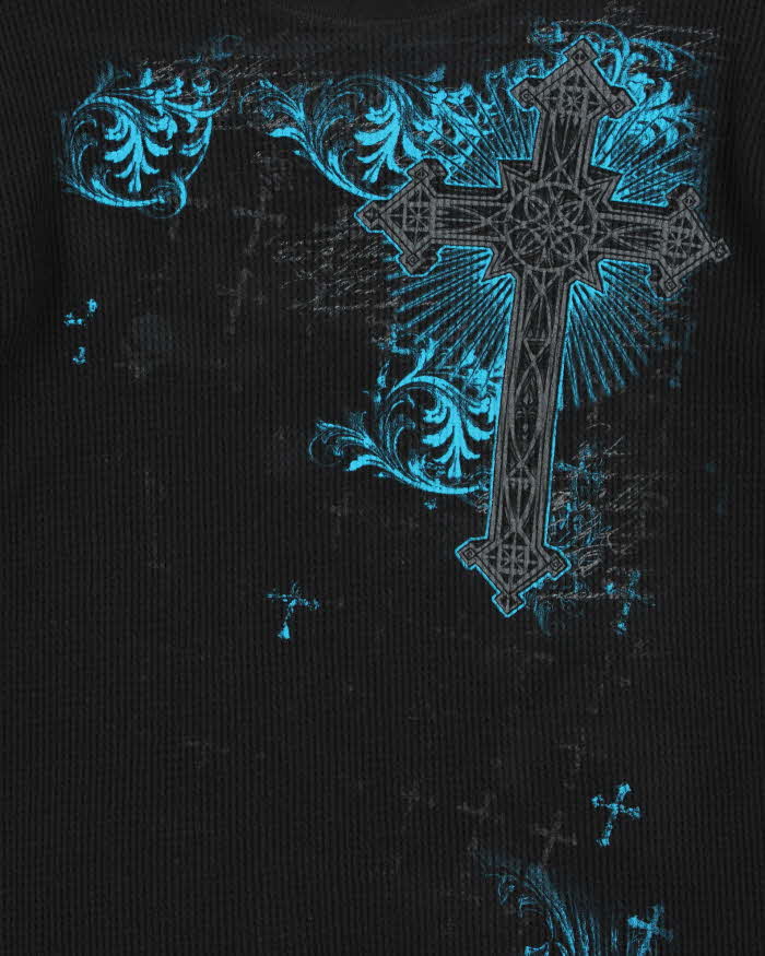 Vintage Y2K 00s Gothic Print Long Sleeve Waffle Knit T-Shirt - L