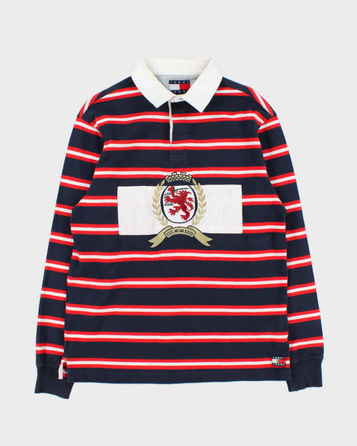 Vintage Tommy Hilfiger Striped Embroidered Cotton Long Sleeve Oversized Rugby Shirt - M