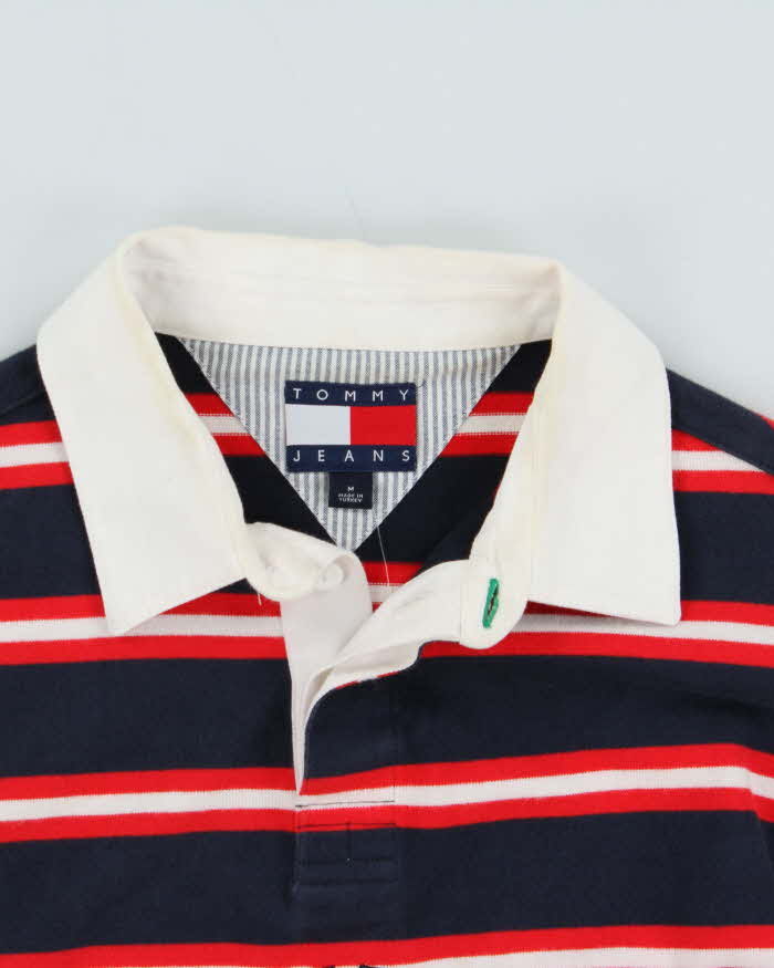 Vintage Tommy Hilfiger Striped Embroidered Cotton Long Sleeve Oversized Rugby Shirt - M
