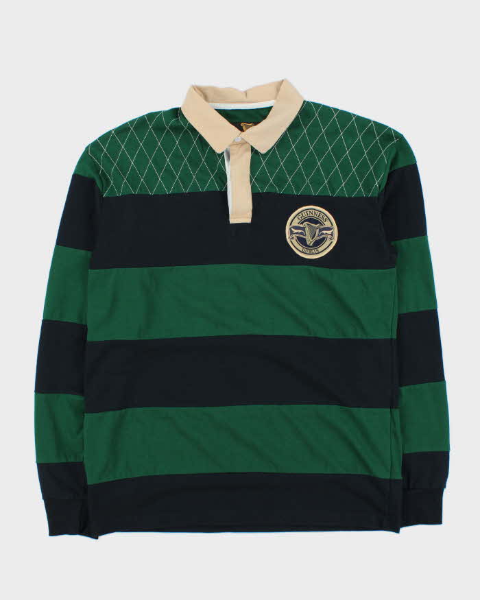 Vintage Guinness Striped Cotton Long Sleeve Oversized Rugby Shirt - L