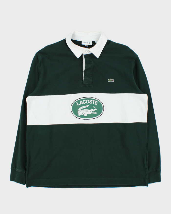 Vintage Lacoste Spell Out Striped Long Sleeve Rugby Shirt - L