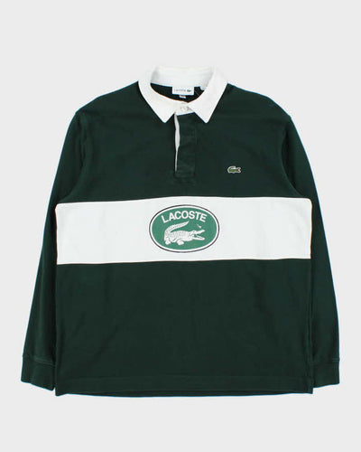 Vintage Lacoste Spell Out Striped Long Sleeve Rugby Shirt - L
