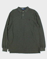 DS Vintage 00s Polo Ralph Lauren Khaki Long Sleeve Polo Shirt - L