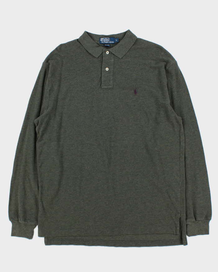 DS Vintage 00s Polo Ralph Lauren Khaki Long Sleeve Polo Shirt - L