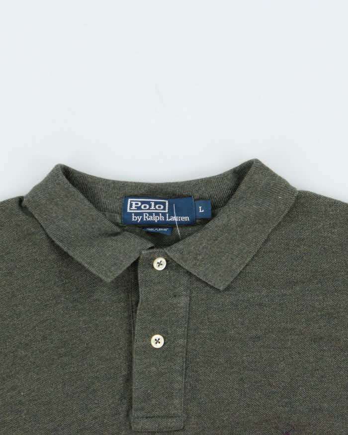 DS Vintage 00s Polo Ralph Lauren Khaki Long Sleeve Polo Shirt - L