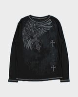 Vintage Y2K 00s Gothic Long Sleeve Waffle Knit T-Shirt - L