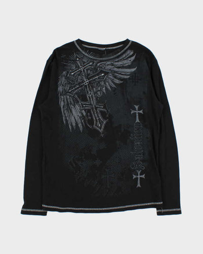 Vintage Y2K 00s Gothic Long Sleeve Waffle Knit T-Shirt - L