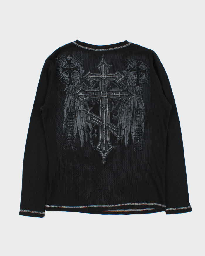 Vintage Y2K 00s Gothic Long Sleeve Waffle Knit T-Shirt - L