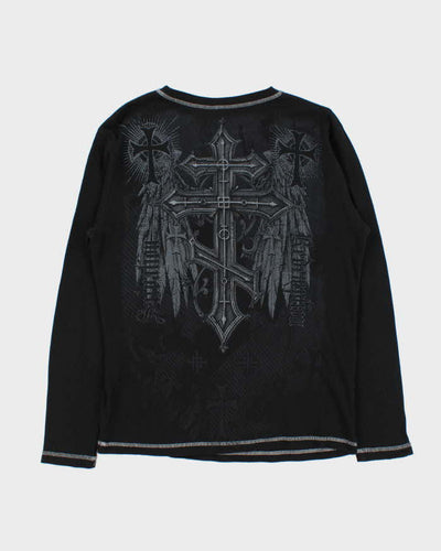 Vintage Y2K 00s Gothic Long Sleeve Waffle Knit T-Shirt - L