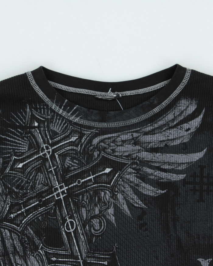 Vintage Y2K 00s Gothic Long Sleeve Waffle Knit T-Shirt - L