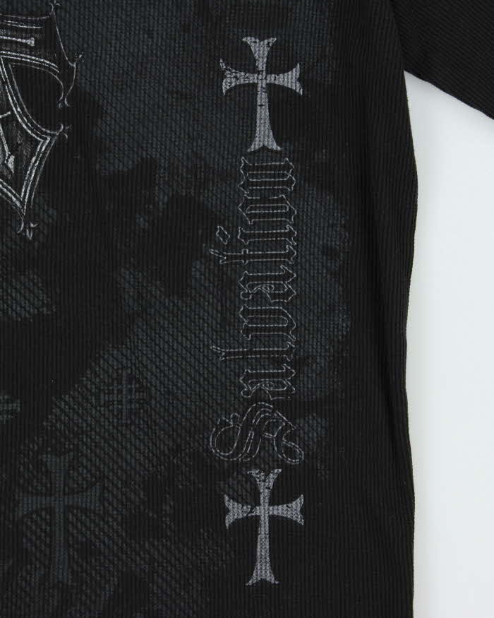 Vintage Y2K 00s Gothic Long Sleeve Waffle Knit T-Shirt - L