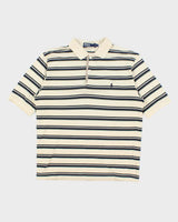Vintage 1990s Polo Ralph Lauren Cream Striped Short Sleeve Polo Shirt - M
