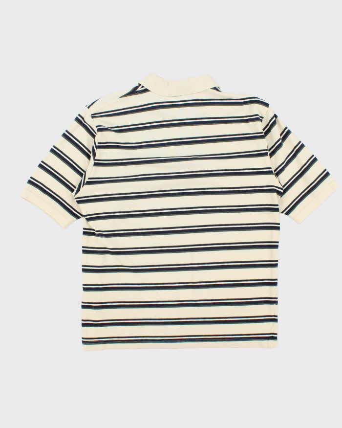 Vintage 1990s Polo Ralph Lauren Cream Striped Short Sleeve Polo Shirt - M