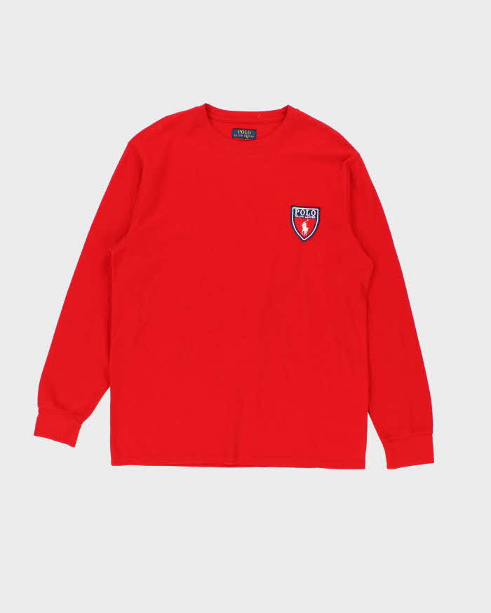 Vintage Polo Ralph Lauren Embroidered Shield Long Sleeve Waffle T-Shirt - XL