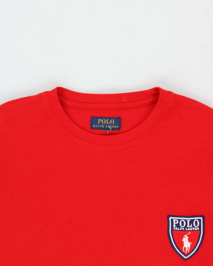Vintage Polo Ralph Lauren Embroidered Shield Long Sleeve Waffle T-Shirt - XL