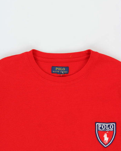 Vintage Polo Ralph Lauren Embroidered Shield Long Sleeve Waffle T-Shirt - XL