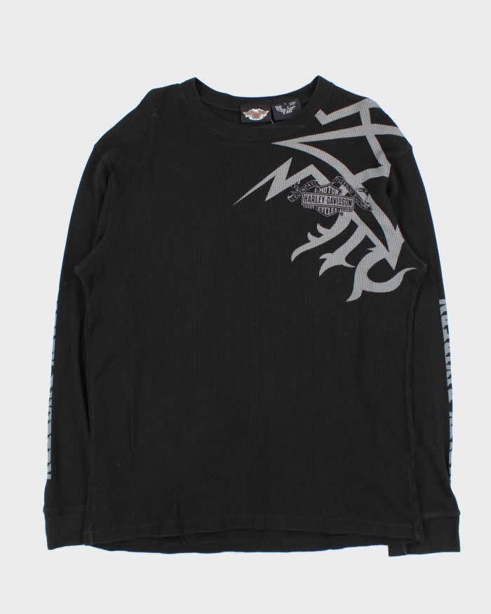 Vintage Y2K 00s Harley Davidson Graphic Long Sleeve Waffle T-Shirt - L