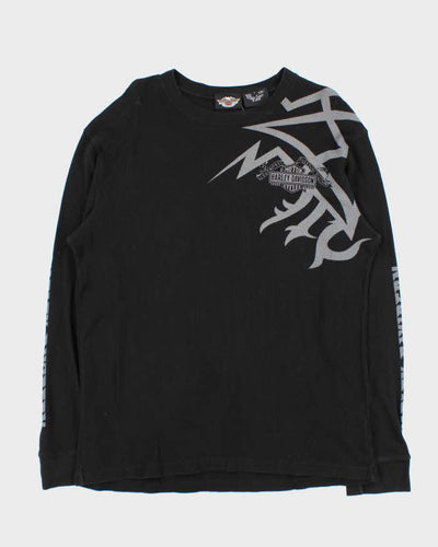 Vintage Y2K 00s Harley Davidson Graphic Long Sleeve Waffle T-Shirt - L