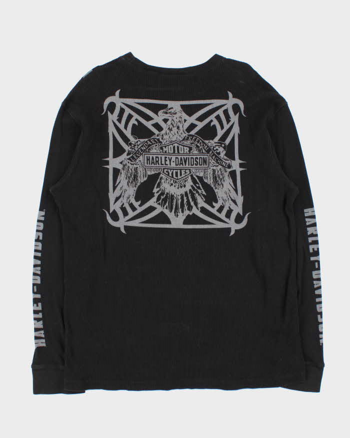 Vintage Y2K 00s Harley Davidson Graphic Long Sleeve Waffle T-Shirt - L