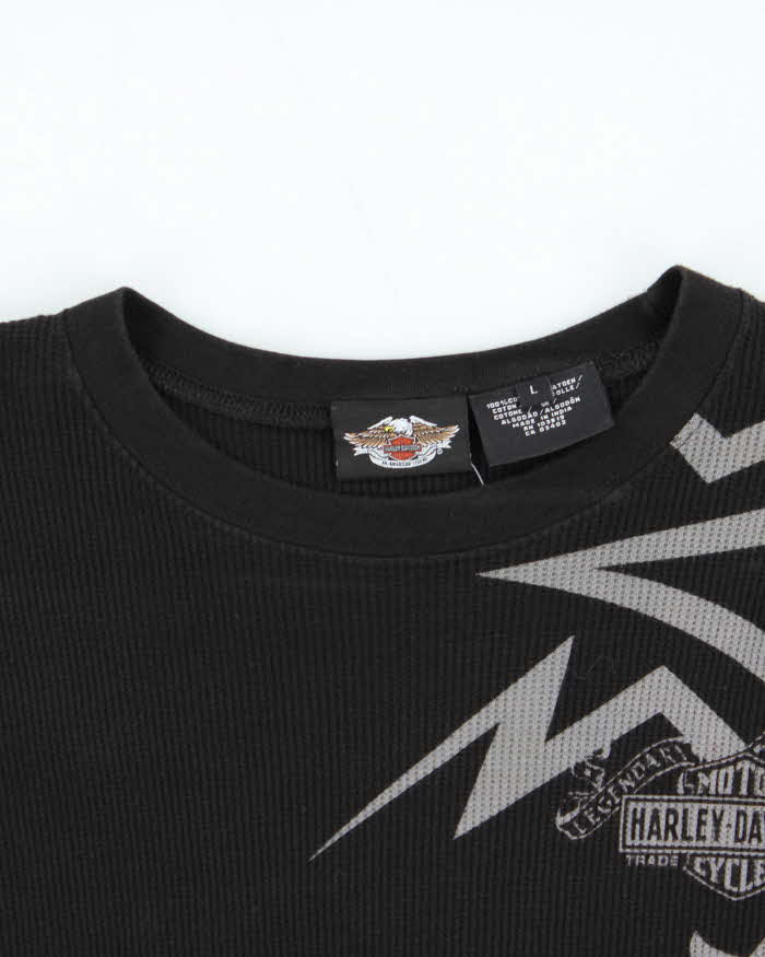 Vintage Y2K 00s Harley Davidson Graphic Long Sleeve Waffle T-Shirt - L