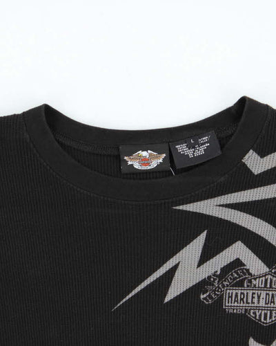 Vintage Y2K 00s Harley Davidson Graphic Long Sleeve Waffle T-Shirt - L