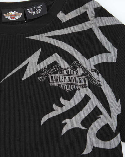 Vintage Y2K 00s Harley Davidson Graphic Long Sleeve Waffle T-Shirt - L
