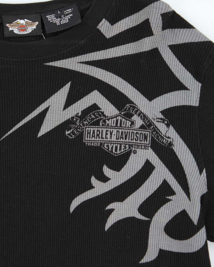 Vintage Y2K 00s Harley Davidson Graphic Long Sleeve Waffle T-Shirt - L