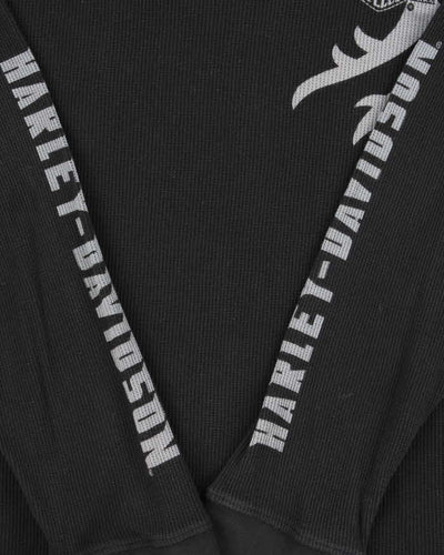 Vintage Y2K 00s Harley Davidson Graphic Long Sleeve Waffle T-Shirt - L