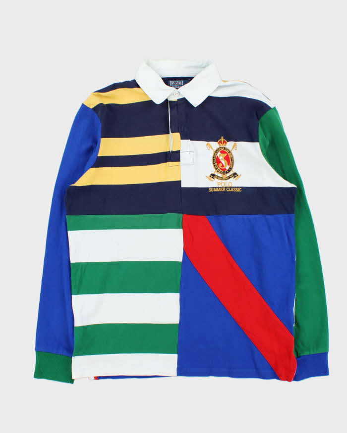 Polo Ralph Lauren Revisited 90s Collection Multicoloured Patchwork Long Sleeve Rugby Shirt - M