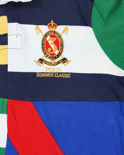 Polo Ralph Lauren Revisited 90s Collection Multicoloured Patchwork Long Sleeve Rugby Shirt - M