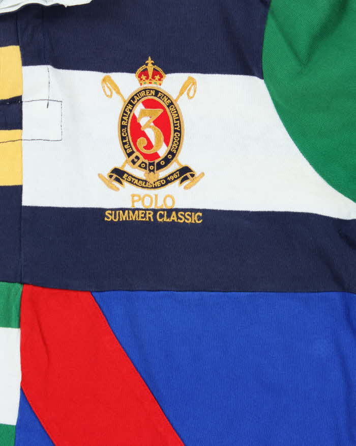 Polo Ralph Lauren Revisited 90s Collection Multicoloured Patchwork Long Sleeve Rugby Shirt - M