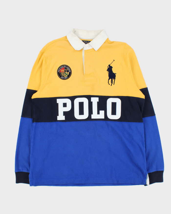 Vintage Polo Ralph Lauren Large Pony Spell Out Long Sleeve Rugby Shirt - L