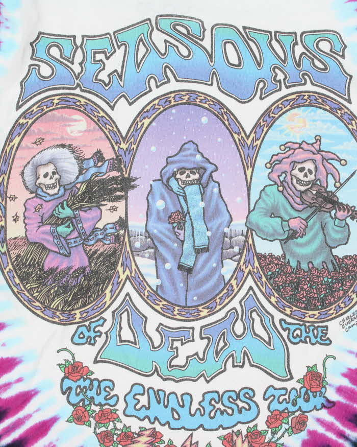 Vintage Liquid Blue Print Tag Grateful Dead Seasons Of The Dead Tie-Dye Long Sleeve T-Shirt - XL