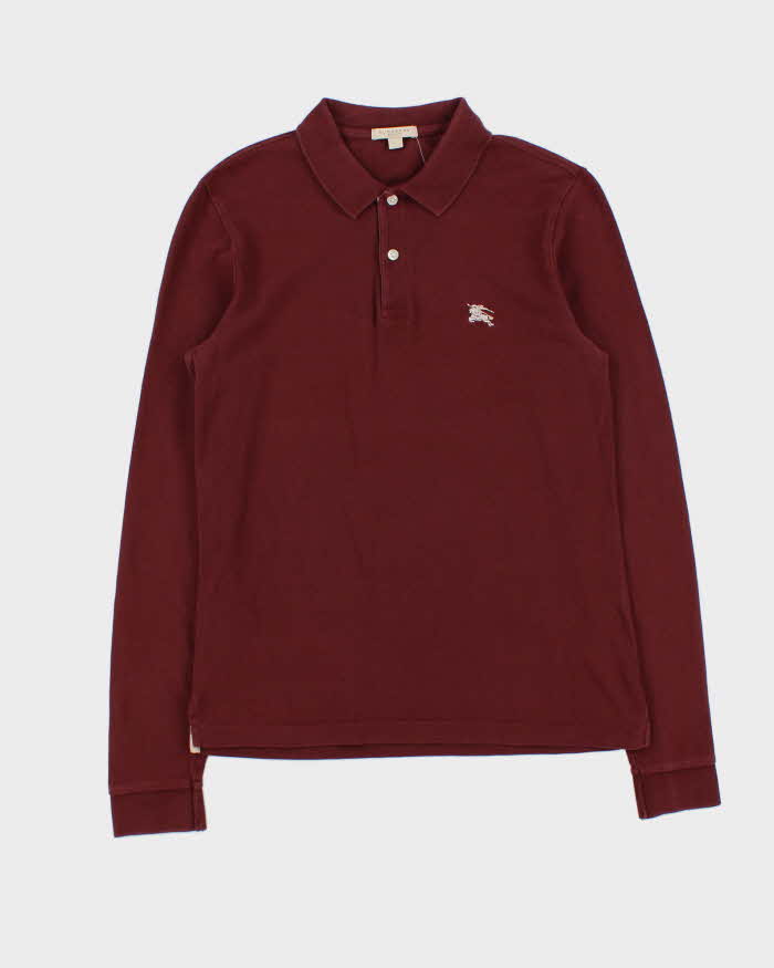 Vintage 00s Burberry Brit Burgundy Long Sleeve Polo Shirt - S