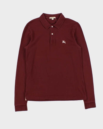 Vintage 00s Burberry Brit Burgundy Long Sleeve Polo Shirt - S