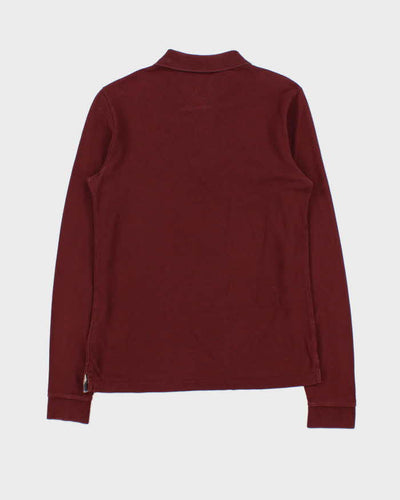 Vintage 00s Burberry Brit Burgundy Long Sleeve Polo Shirt - S