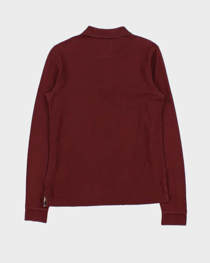 Vintage 00s Burberry Brit Burgundy Long Sleeve Polo Shirt - S
