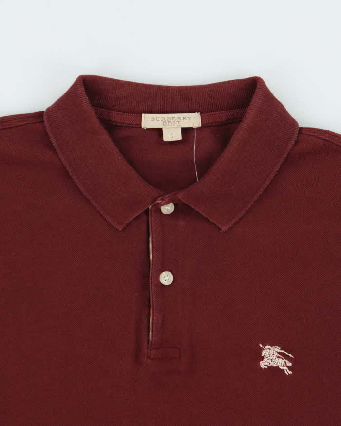 Vintage 00s Burberry Brit Burgundy Long Sleeve Polo Shirt - S