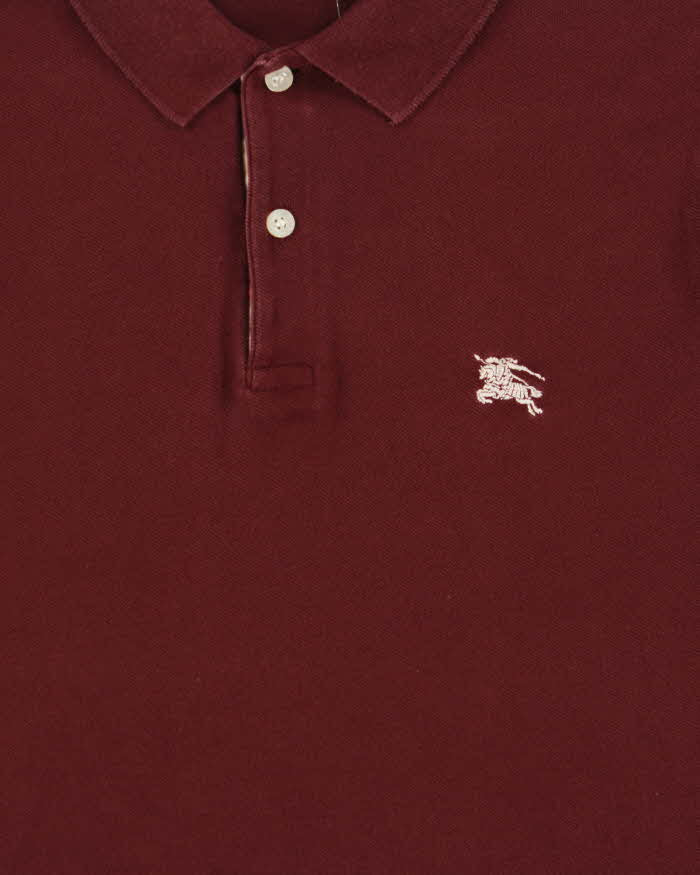 Vintage 00s Burberry Brit Burgundy Long Sleeve Polo Shirt - S