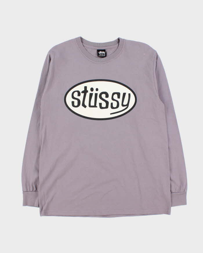 Vintage Stussy Violet Oval Logo Long Sleeve T-Shirt - M
