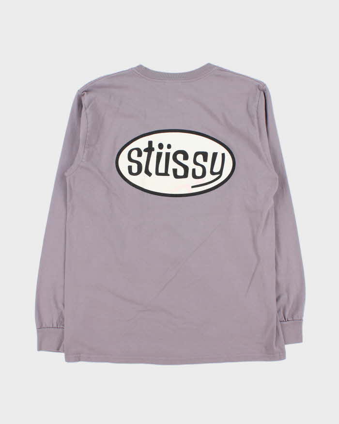 Vintage Stussy Violet Oval Logo Long Sleeve T-Shirt - M