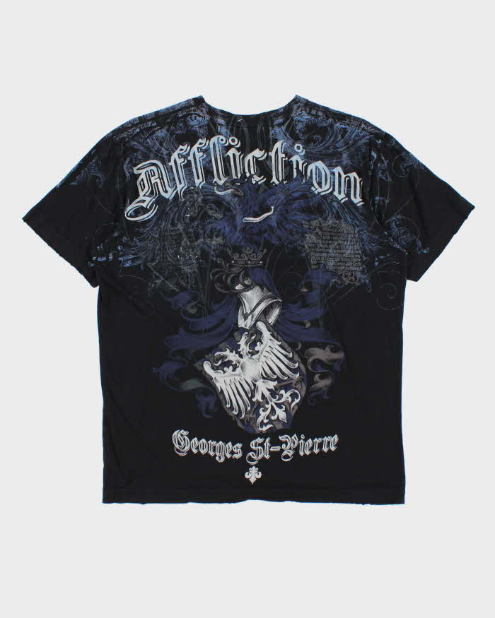 Vintage Y2K 00s Affliction Gothic Distressed Hem Crewneck T-Shirt - M